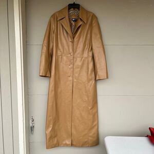 VTG Camel Faux Leather Y2K Matrix-Style Trench Coat Rue Style L